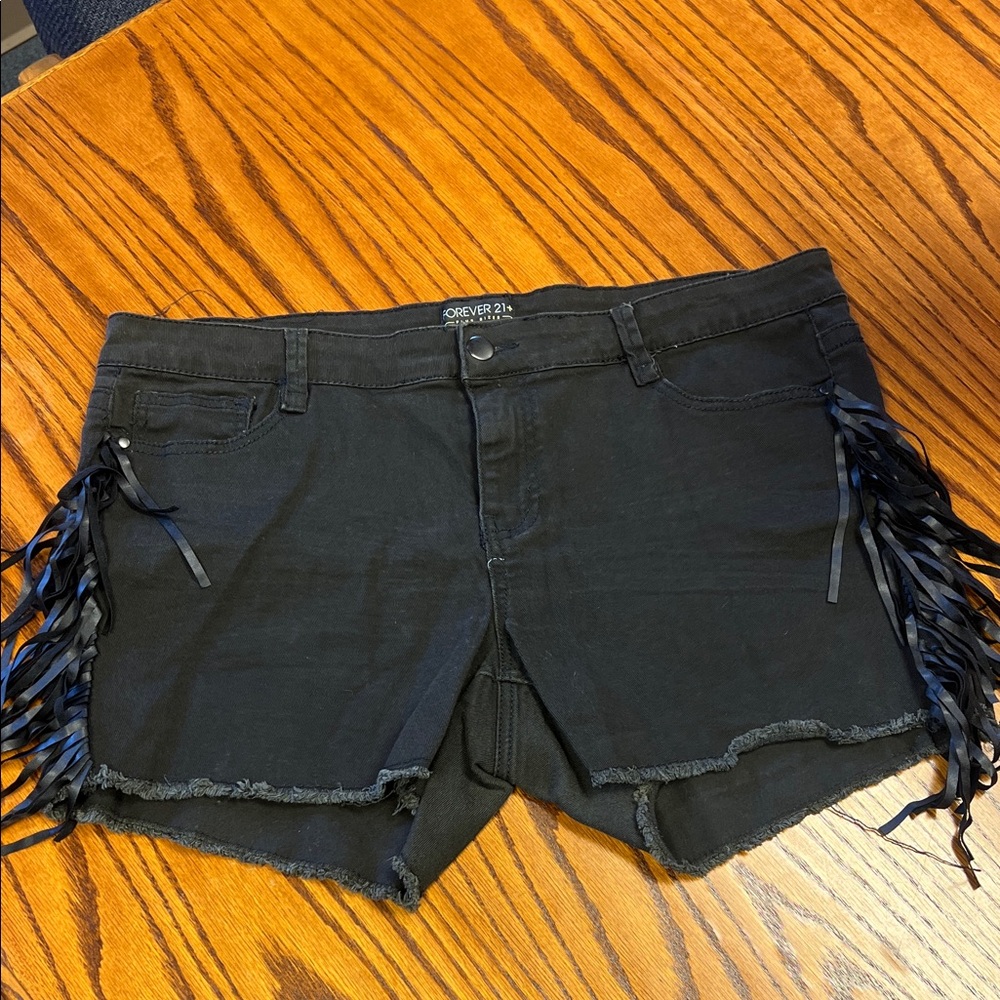 Forever 21 Black Jean Shorts with Fringe